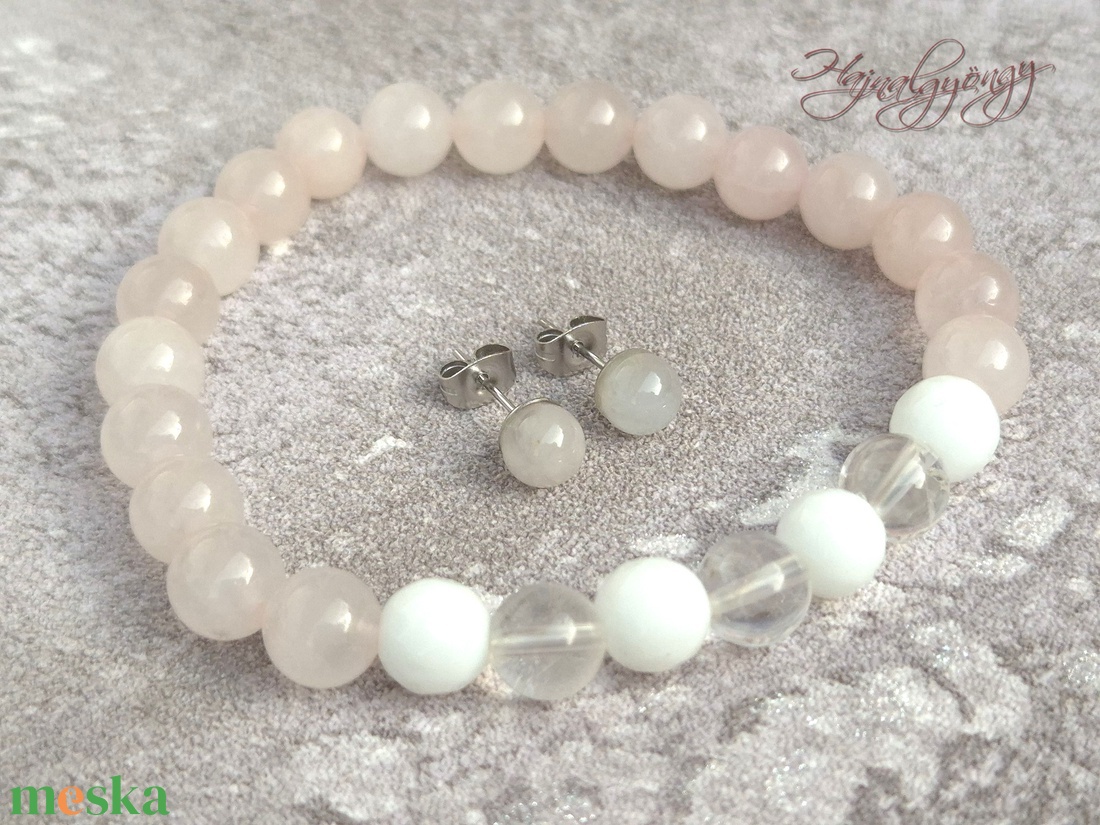 Rózsakvarc és hegyikristály szett - ékszer - ékszerszett - Meska.hu