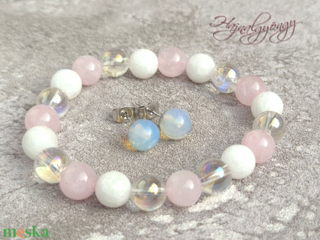 Rózsakvarc és aurakvarc ásvány ékszerszett - ékszer - ékszerszett - Meska.hu