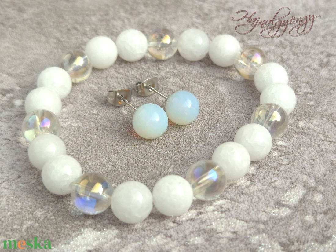 Aurakvarc és fehér jáde ásvány ékszerszett - ékszer - ékszerszett - Meska.hu