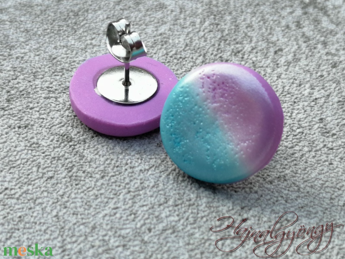 Kék rózsaszín átmenetes fülbevaló - ékszer - fülbevaló - pötty fülbevaló - Meska.hu