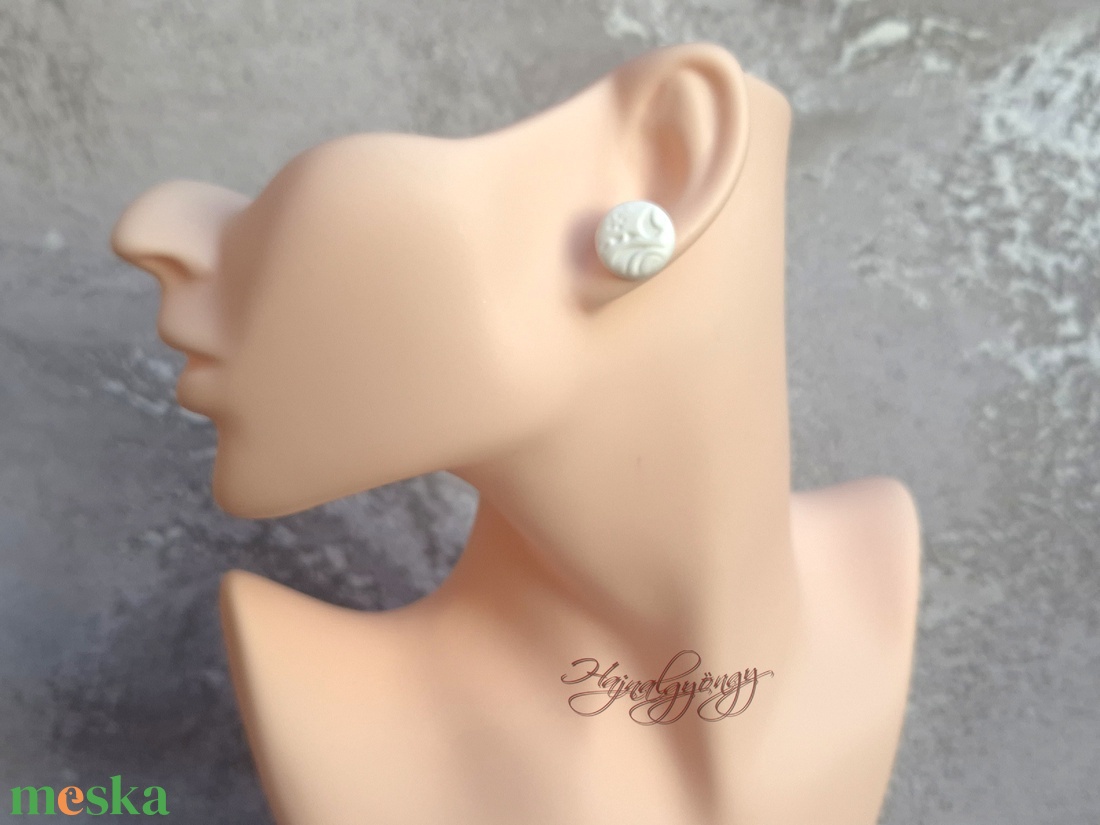 MINTÁS NAGY FEHÉR fülbevaló  - ékszer - fülbevaló - pötty fülbevaló - Meska.hu