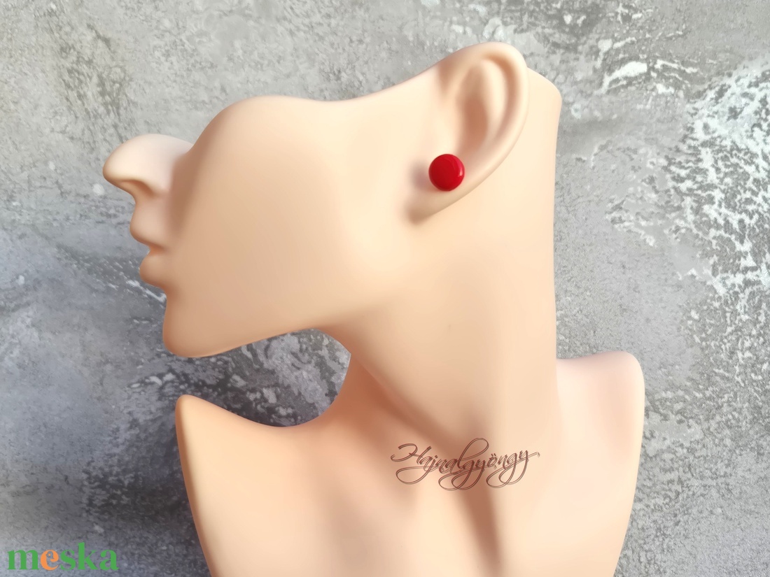 PIROS fülbevaló  - ékszer - fülbevaló - pötty fülbevaló - Meska.hu
