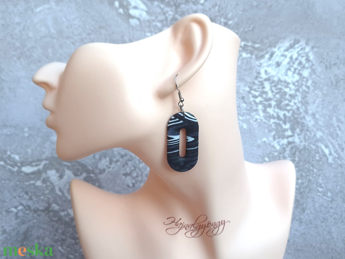 MILKY WAY - fekete fehér nemesacél fülbevaló - ékszer - fülbevaló - lógó fülbevaló - Meska.hu