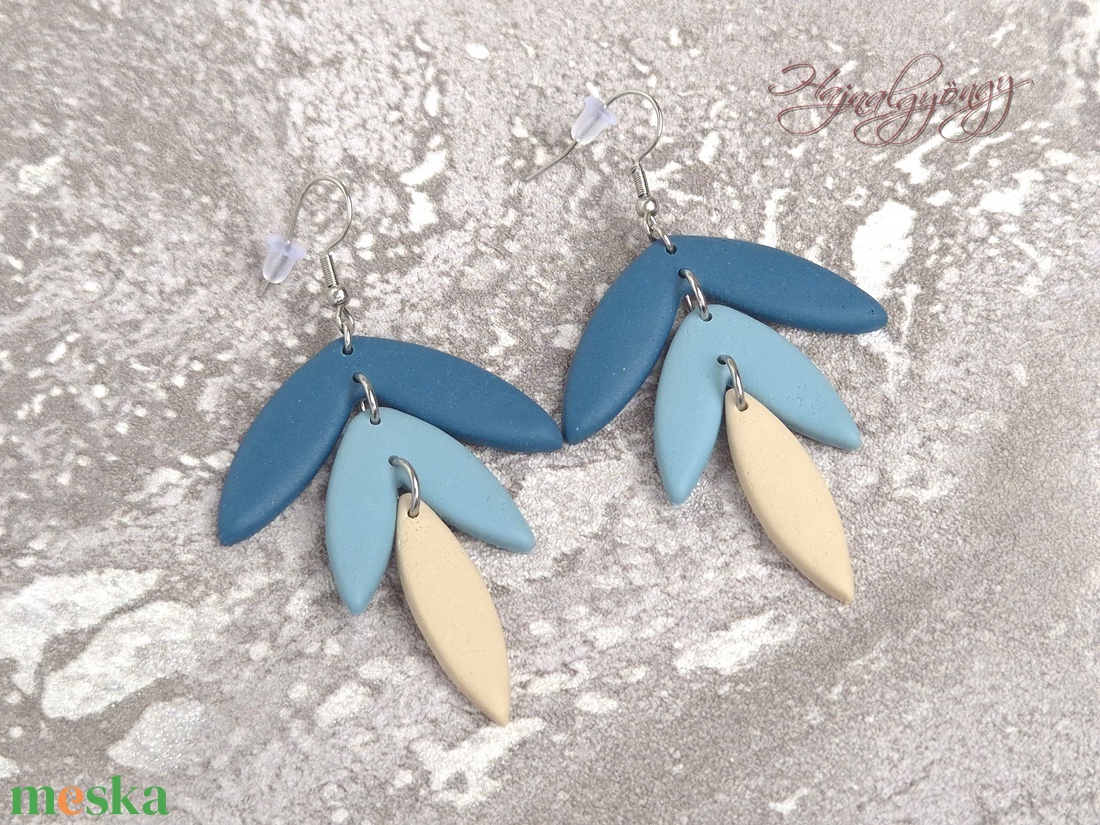 INDA nemesacél fülbevaló - acélkék-bézs - ékszer - fülbevaló - lógó fülbevaló - Meska.hu