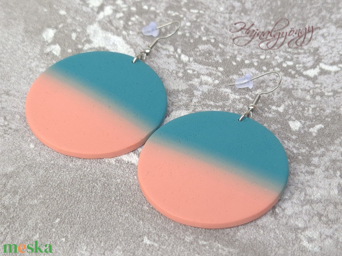 NAGY KÖR nemesacél fülbevaló - petrol-korall - ékszer - fülbevaló - lógós kerek fülbevaló - Meska.hu