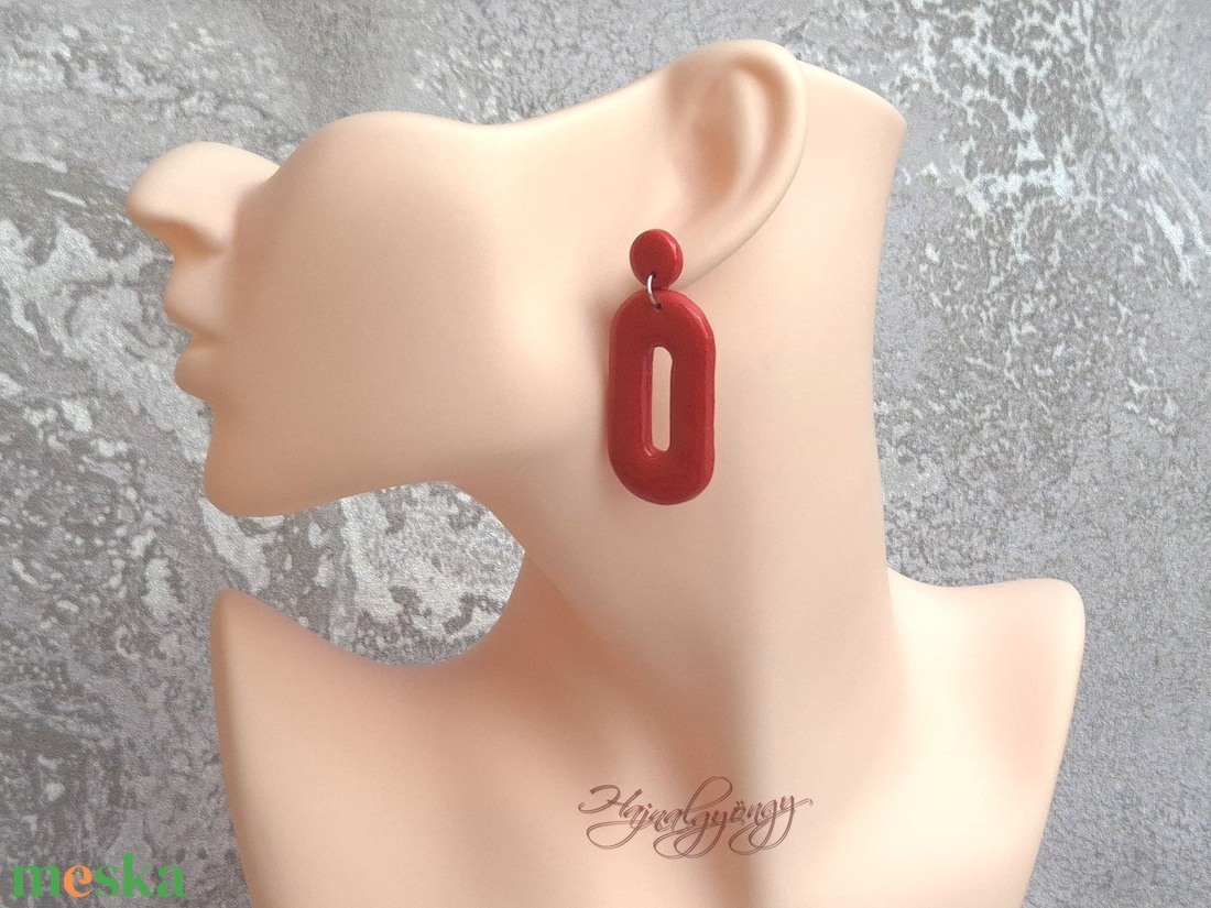 PIROS OVÁLIS fülbevaló - ékszer - fülbevaló - lógó fülbevaló - Meska.hu