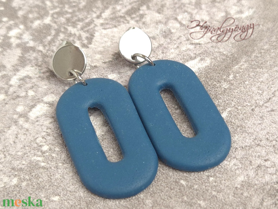 ACÉLKÉK OVÁLIS fülbevaló - ékszer - fülbevaló - lógó fülbevaló - Meska.hu