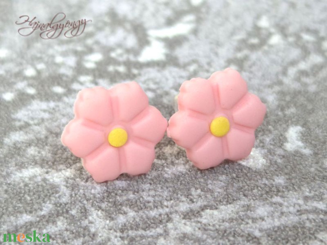 RÓZSASZÍN VIRÁG nemesacél fülbevaló  - ékszer - fülbevaló - pötty fülbevaló - Meska.hu