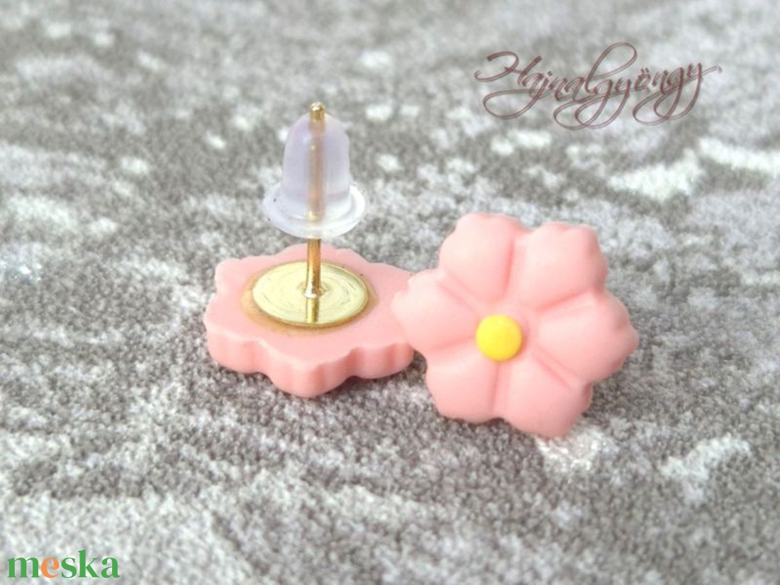 RÓZSASZÍN VIRÁG nemesacél fülbevaló  - ékszer - fülbevaló - pötty fülbevaló - Meska.hu