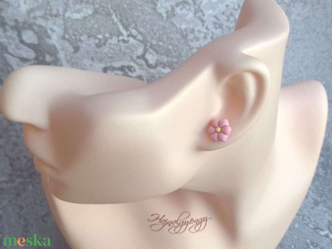 RÓZSASZÍN VIRÁG nemesacél fülbevaló  - ékszer - fülbevaló - pötty fülbevaló - Meska.hu