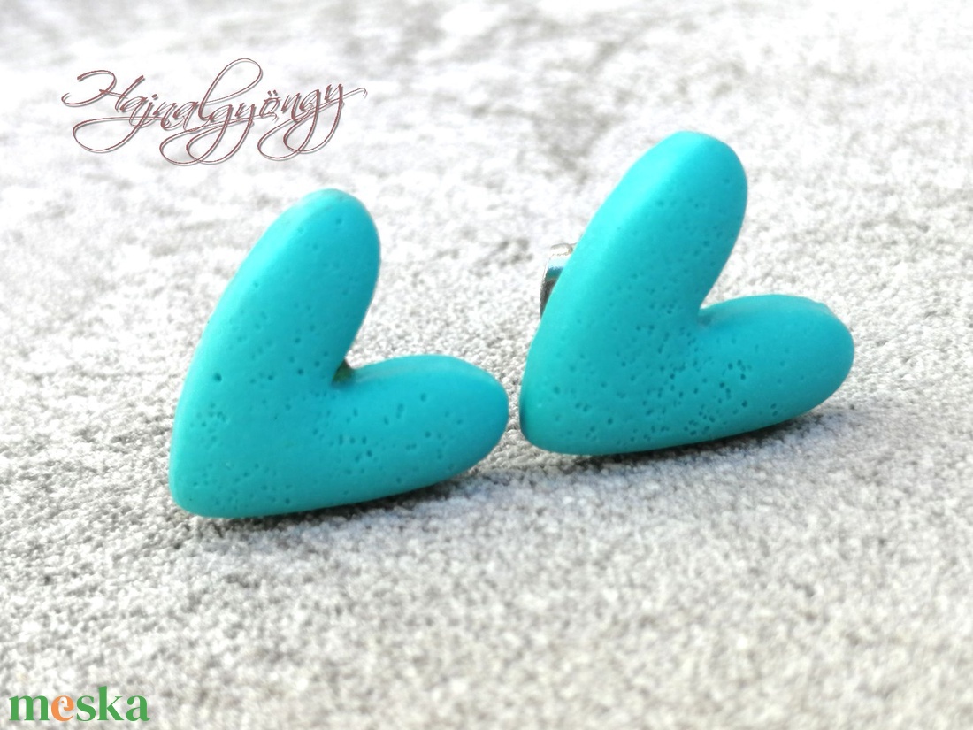 TÜRKIZ SZÍV nemesacél fülbevaló  - ékszer - fülbevaló - pötty fülbevaló - Meska.hu