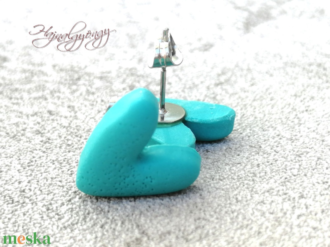 TÜRKIZ SZÍV nemesacél fülbevaló  - ékszer - fülbevaló - pötty fülbevaló - Meska.hu