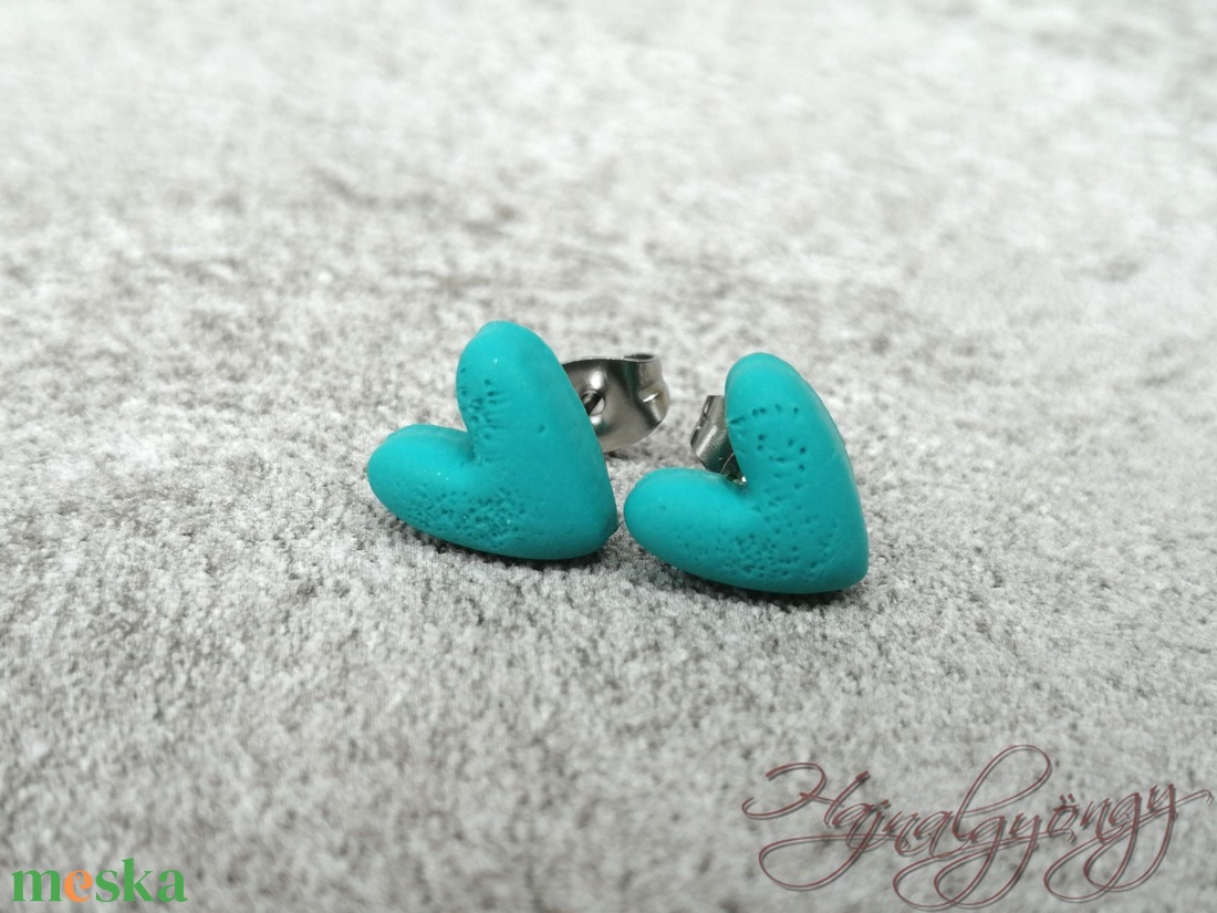 TÜRKIZ SZÍV nemesacél fülbevaló  - ékszer - fülbevaló - pötty fülbevaló - Meska.hu