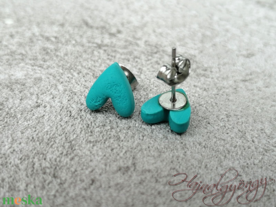 TÜRKIZ SZÍV nemesacél fülbevaló  - ékszer - fülbevaló - pötty fülbevaló - Meska.hu