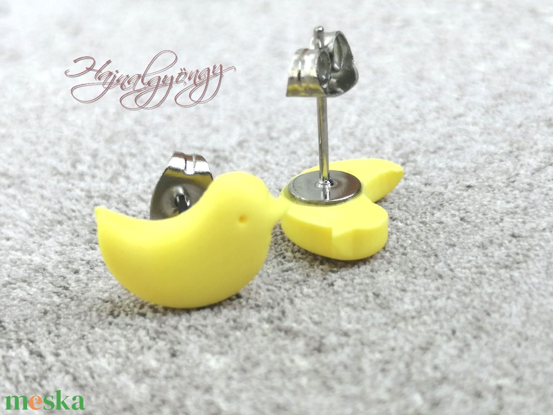 MADÁRKA - sárga nemesacél fülbevaló  - ékszer - fülbevaló - pötty fülbevaló - Meska.hu
