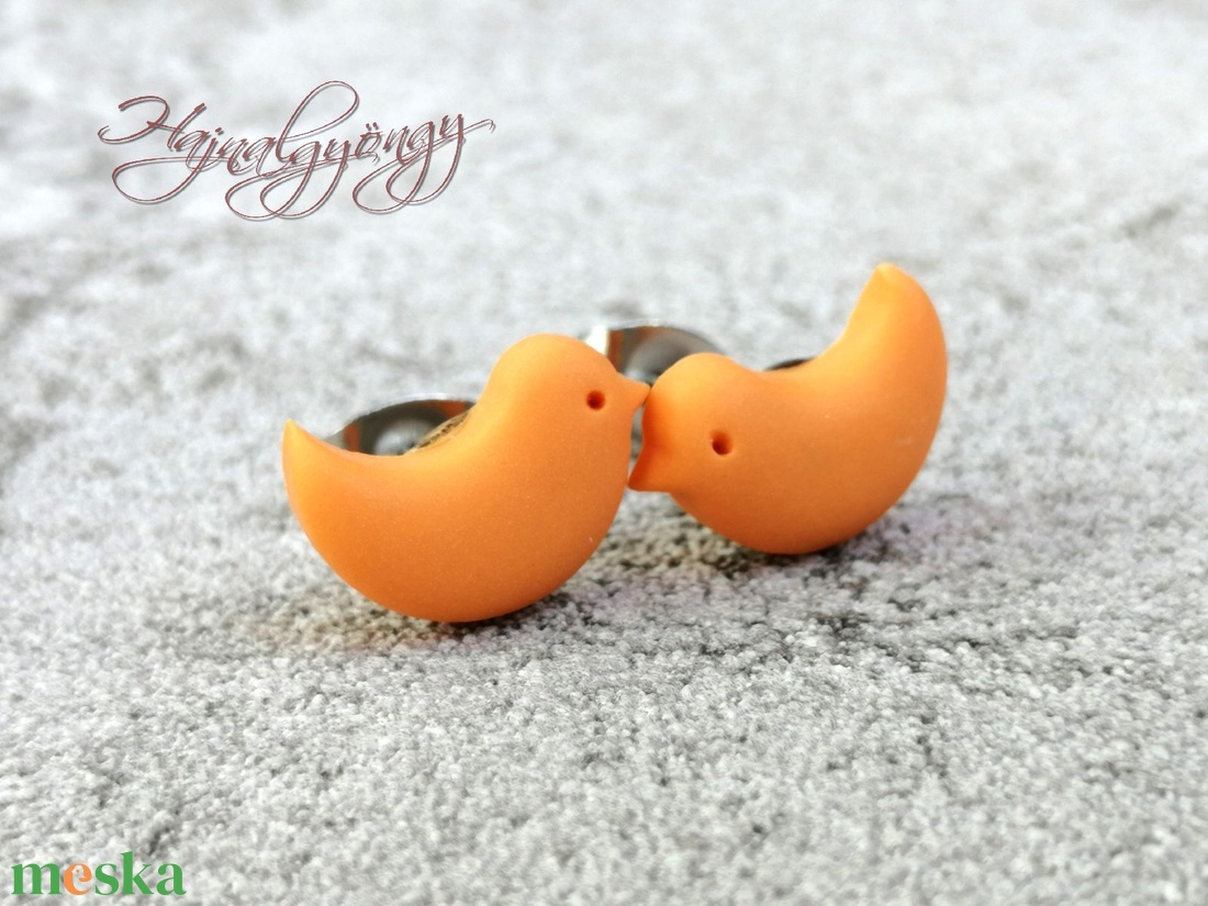 MADÁRKA - narancssárga nemesacél fülbevaló  - ékszer - fülbevaló - pötty fülbevaló - Meska.hu