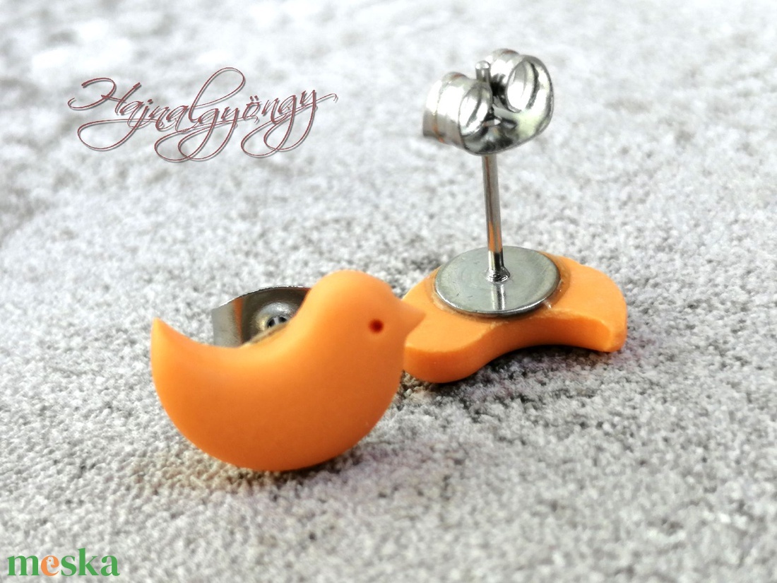 MADÁRKA - narancssárga nemesacél fülbevaló  - ékszer - fülbevaló - pötty fülbevaló - Meska.hu