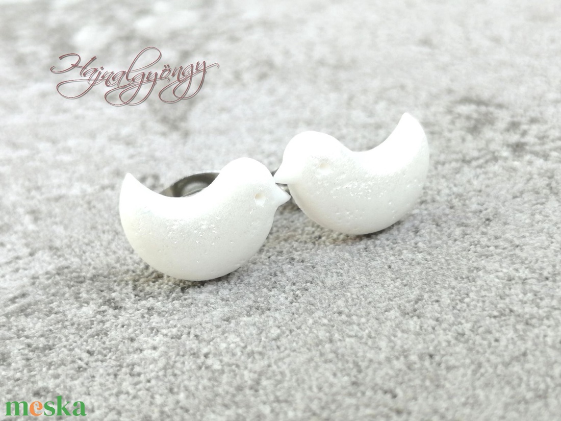 MADÁRKA - fehér nemesacél fülbevaló  - ékszer - fülbevaló - pötty fülbevaló - Meska.hu