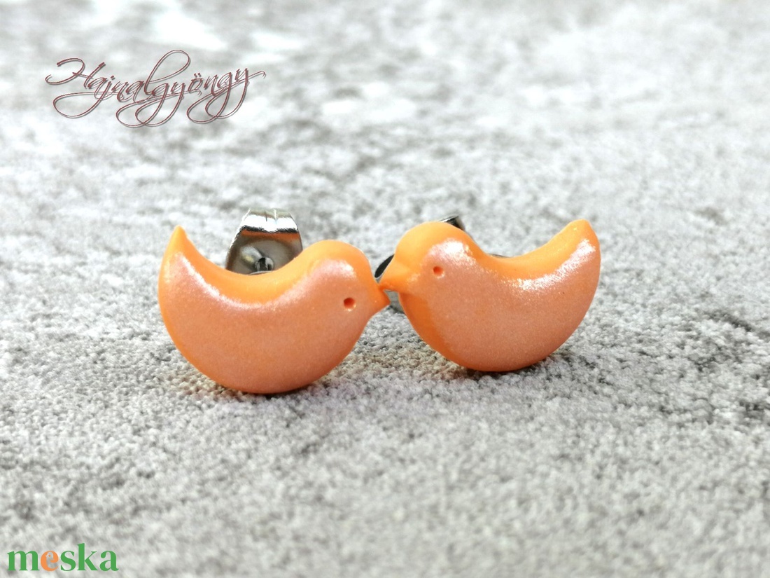 MADÁRKA - narancssárga nemesacél fülbevaló  - ékszer - fülbevaló - pötty fülbevaló - Meska.hu