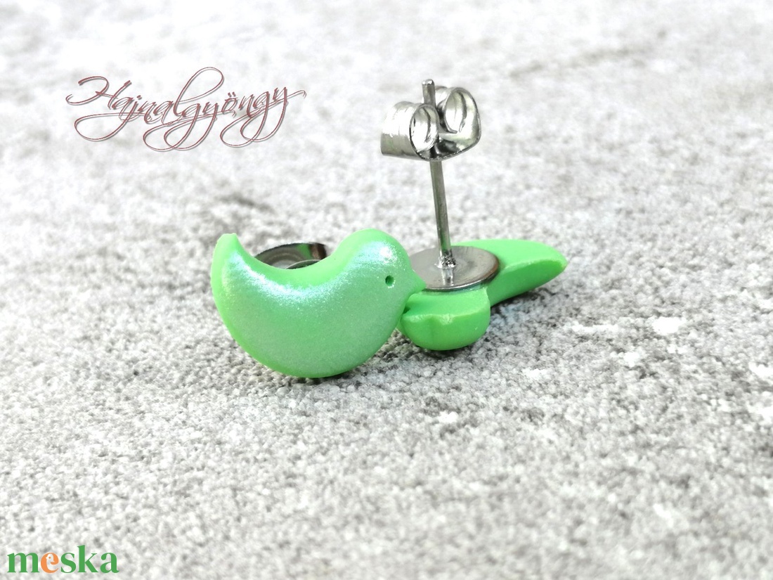 MADÁRKA - zöld nemesacél fülbevaló  - ékszer - fülbevaló - pötty fülbevaló - Meska.hu