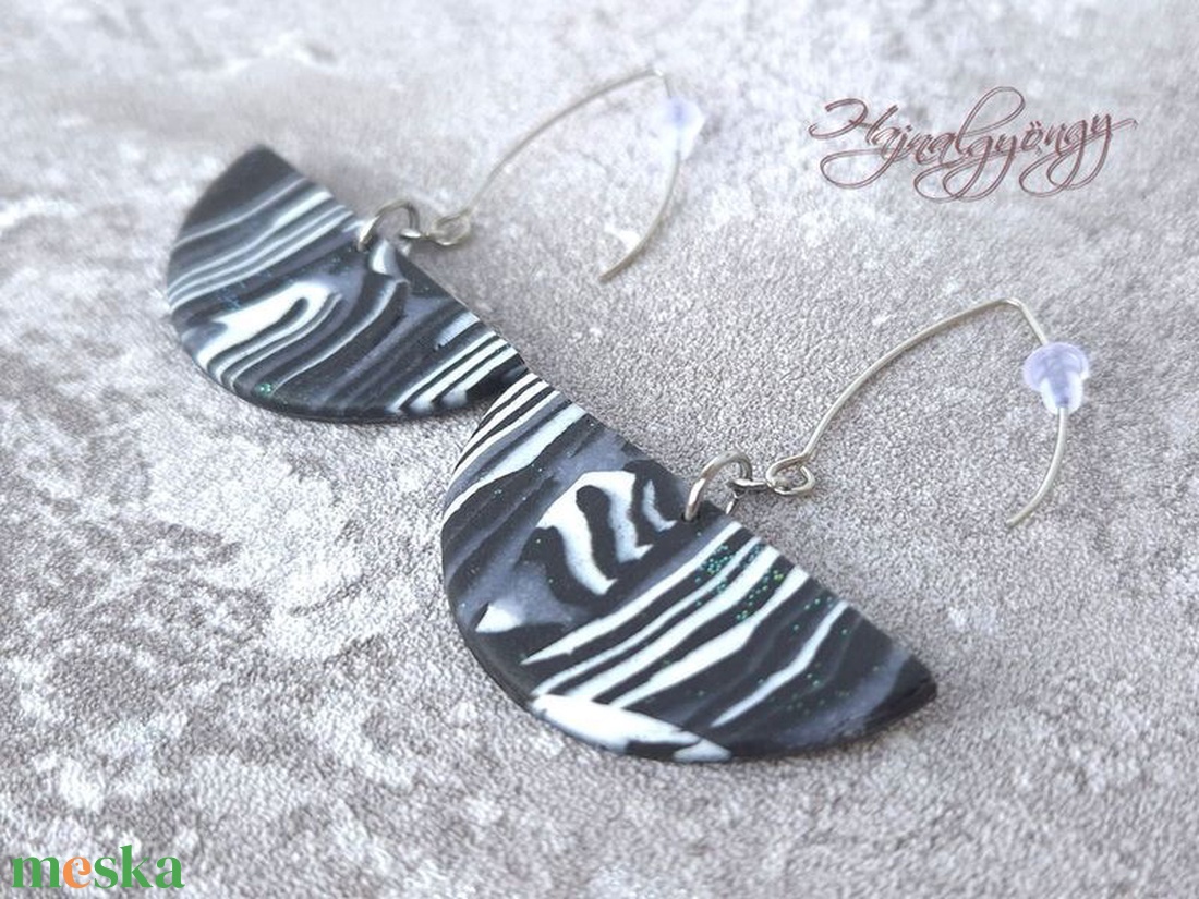 MILKY WAY - fekete fehér nemesacél fülbevaló - ékszer - fülbevaló - lógó fülbevaló - Meska.hu