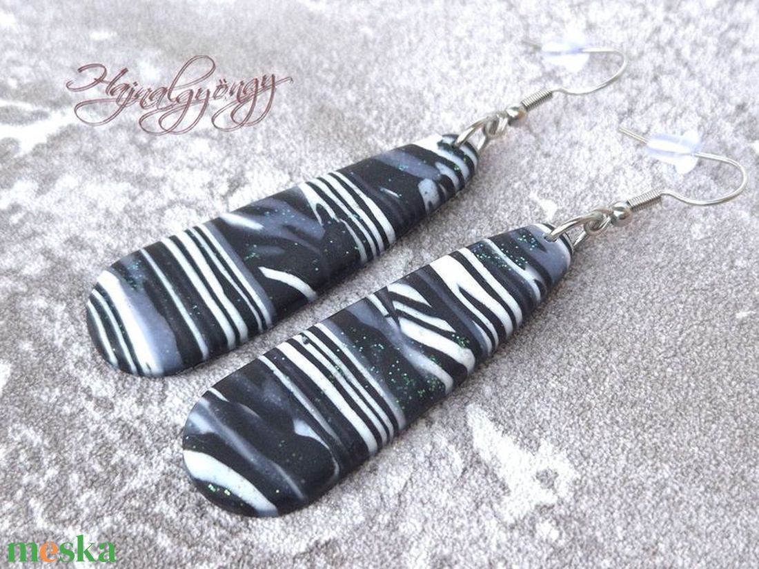 MILKY WAY - fekete fehér nemesacél fülbevaló - ékszer - fülbevaló - lógó fülbevaló - Meska.hu