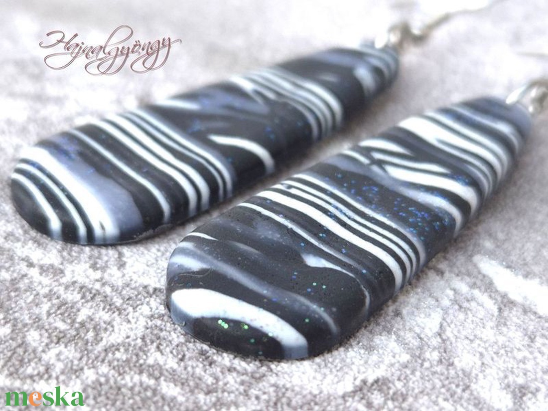 MILKY WAY - fekete fehér nemesacél fülbevaló - ékszer - fülbevaló - lógó fülbevaló - Meska.hu