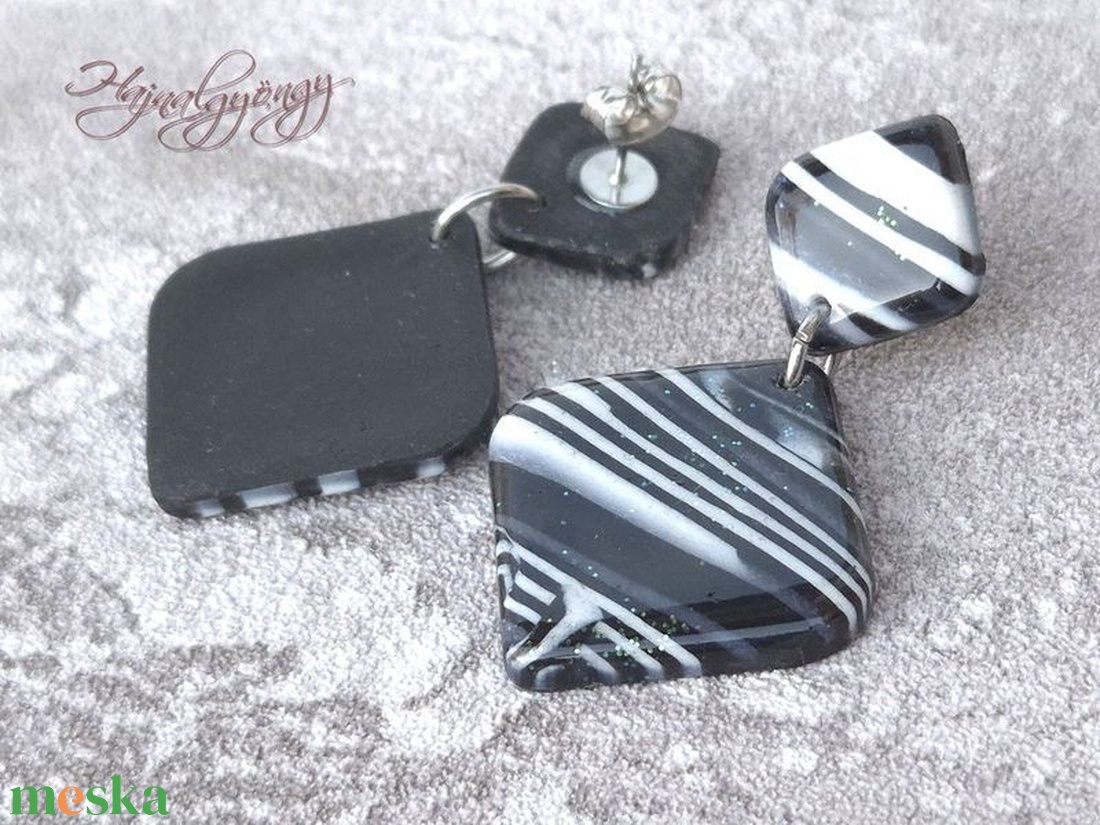 MILKY WAY - fekete fehér nemesacél fülbevaló - ékszer - fülbevaló - lógó fülbevaló - Meska.hu