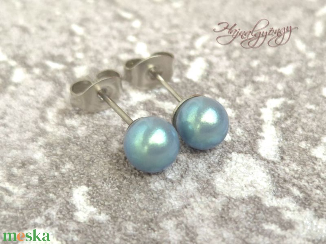 PRECIOSA kék gömb nemesacél fülbevaló 6 mm - ékszer - fülbevaló - pötty fülbevaló - Meska.hu