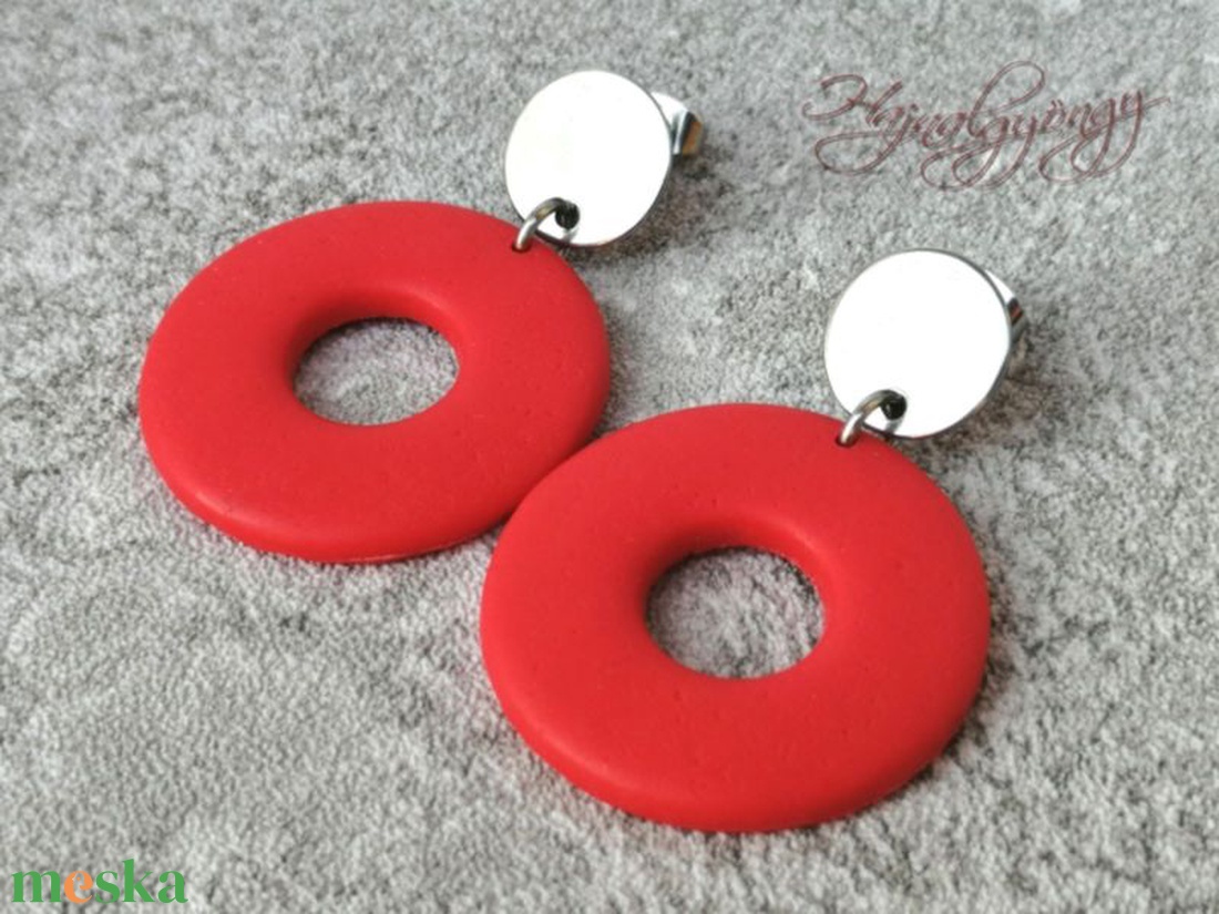 PIROS karika nemesacél fülbevaló - ékszer - fülbevaló - lógós kerek fülbevaló - Meska.hu