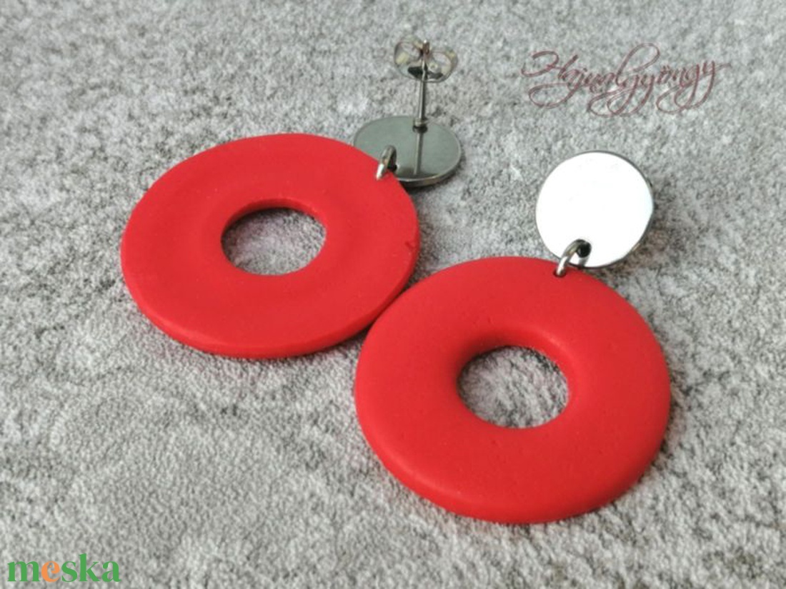 PIROS karika nemesacél fülbevaló - ékszer - fülbevaló - lógós kerek fülbevaló - Meska.hu