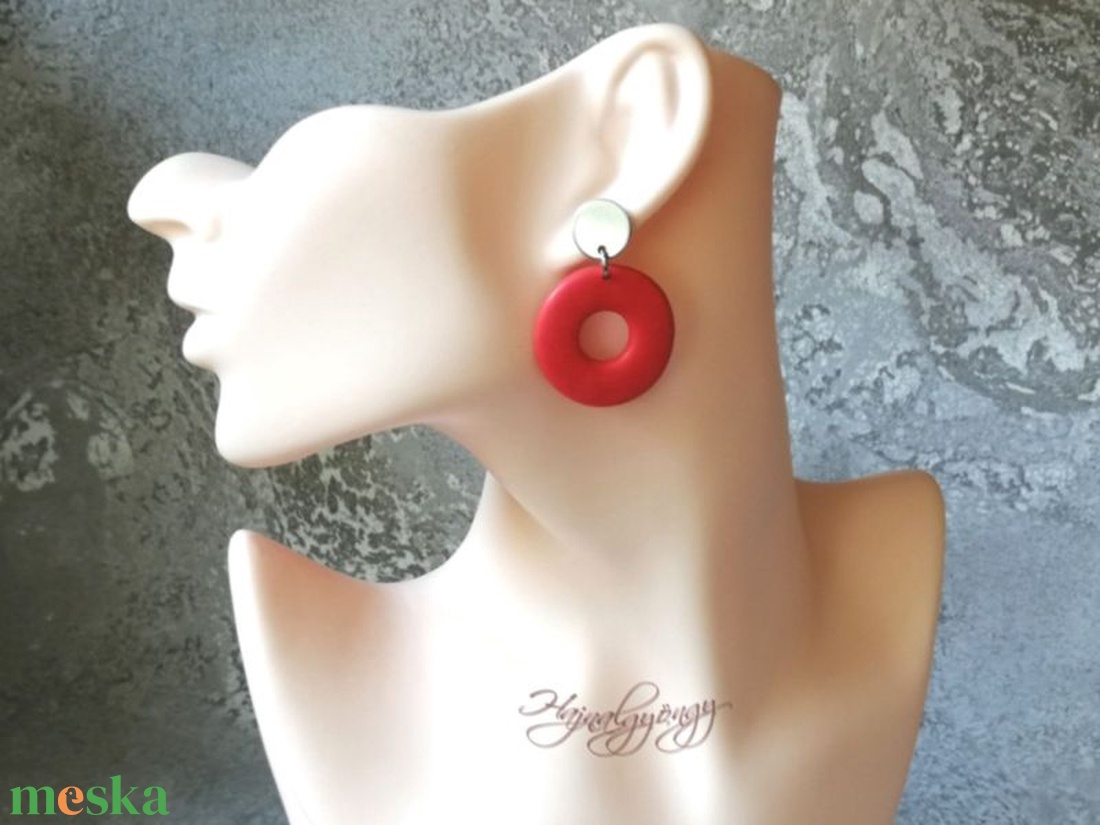 PIROS karika nemesacél fülbevaló - ékszer - fülbevaló - lógós kerek fülbevaló - Meska.hu