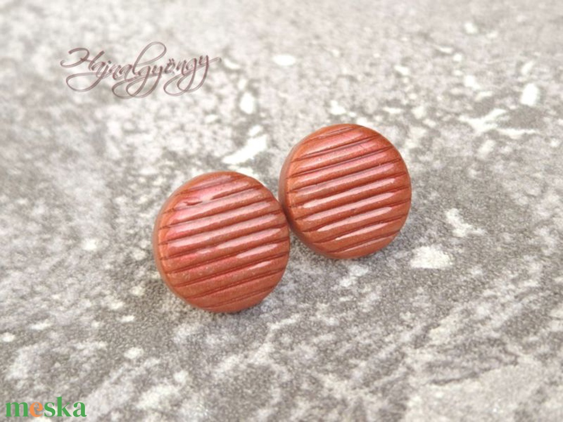 BRONZ CSÍKOS nagy fülbevaló  - ékszer - fülbevaló - pötty fülbevaló - Meska.hu