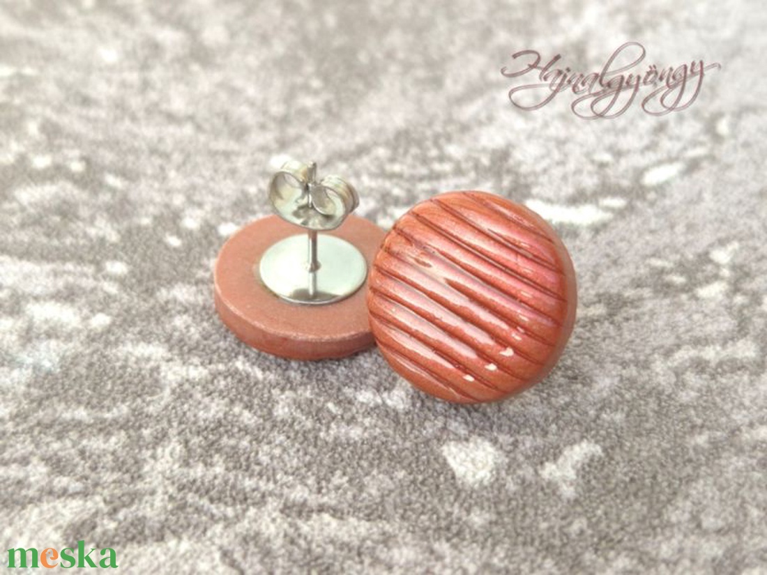 BRONZ CSÍKOS nagy fülbevaló  - ékszer - fülbevaló - pötty fülbevaló - Meska.hu