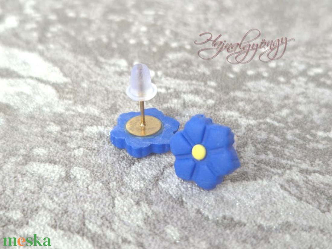 KÉK VIRÁG nemesacél fülbevaló  - ékszer - fülbevaló - pötty fülbevaló - Meska.hu
