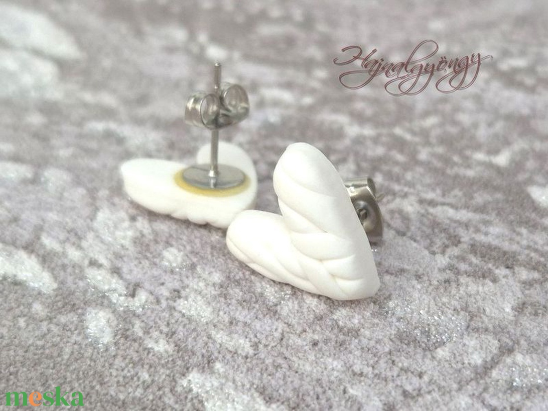 FEHÉR KÖTÖTT SZÍV nemesacél fülbevaló  - ékszer - fülbevaló - pötty fülbevaló - Meska.hu