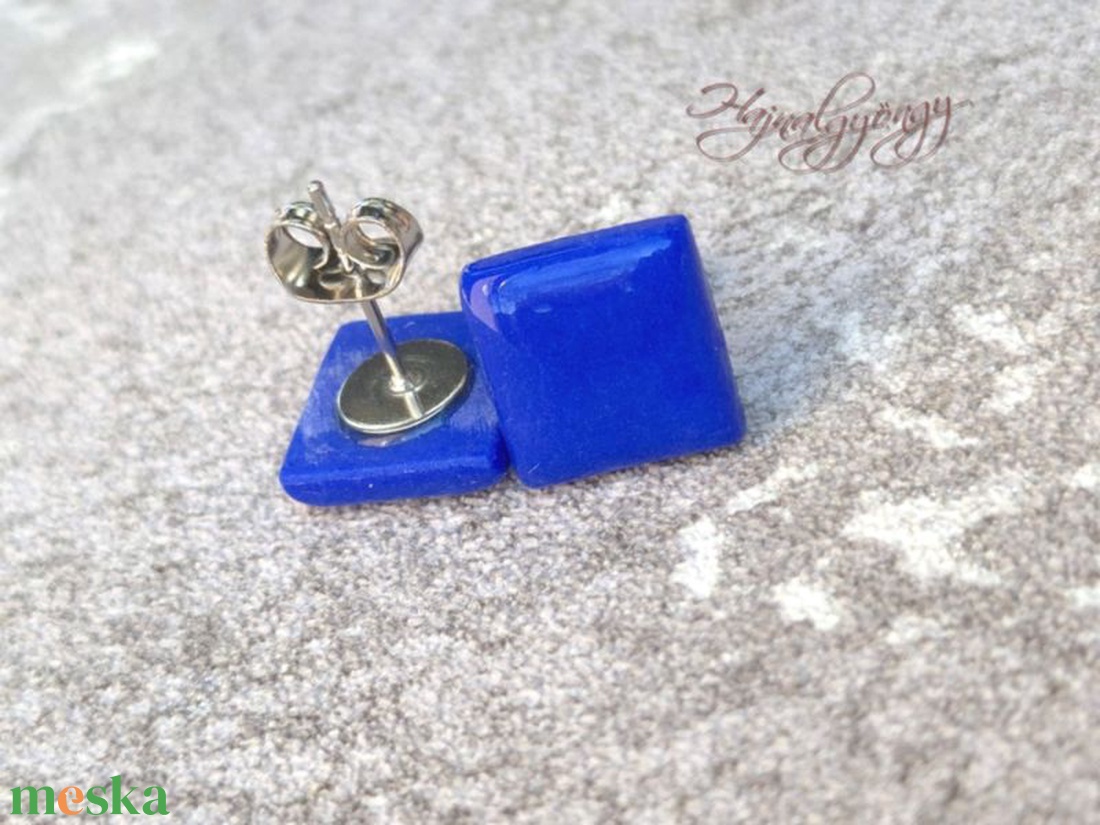 KIRÁLYKÉK négyzet nemesacél fülbevaló  - ékszer - fülbevaló - pötty fülbevaló - Meska.hu