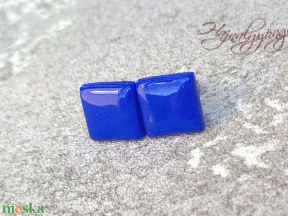 KIRÁLYKÉK négyzet nemesacél fülbevaló  - ékszer - fülbevaló - pötty fülbevaló - Meska.hu