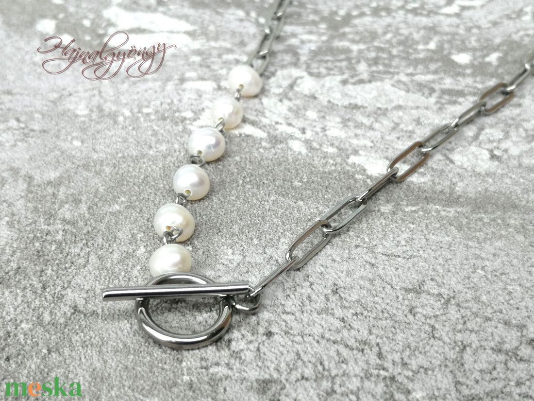 Gyöngyös nagyszemű nemesacél nyaklánc - ékszer - nyaklánc - medál nélküli nyaklánc - Meska.hu