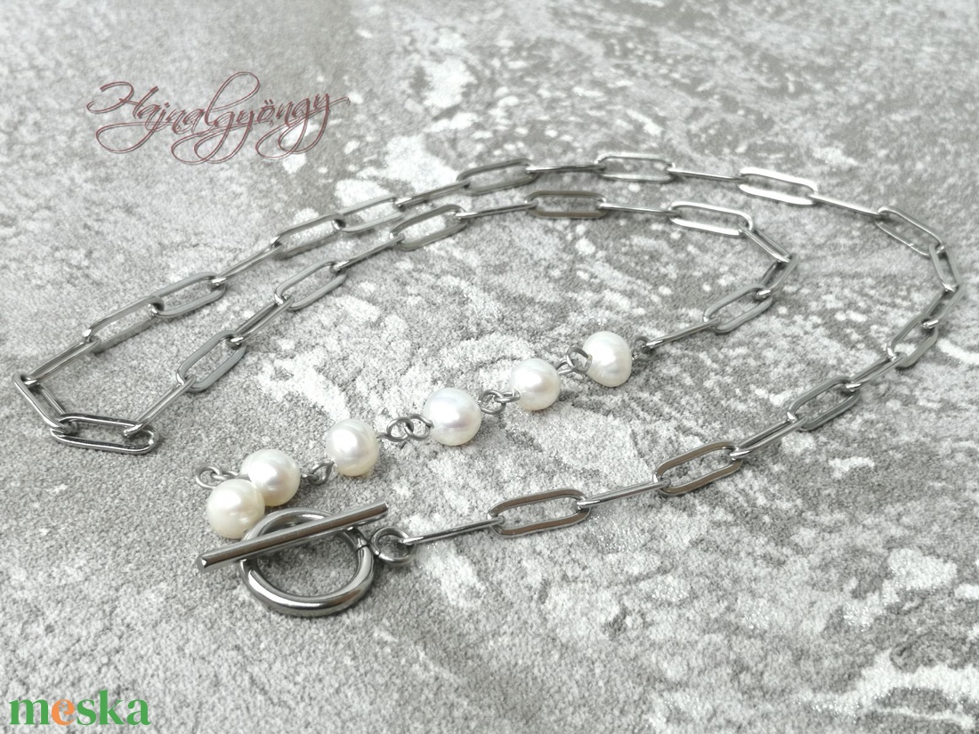 Gyöngyös nagyszemű nemesacél nyaklánc - ékszer - nyaklánc - medál nélküli nyaklánc - Meska.hu