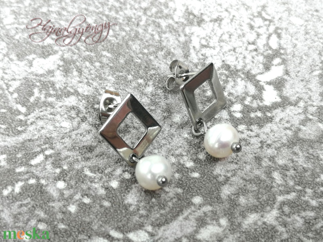 Gyöngyös nemesacél fülbevaló - ékszer - fülbevaló - lógó fülbevaló - Meska.hu