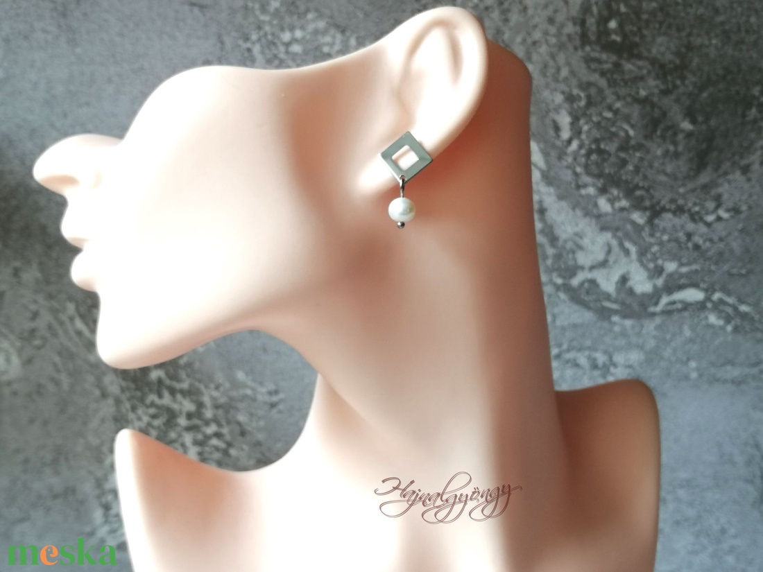 Gyöngyös nemesacél fülbevaló - ékszer - fülbevaló - lógó fülbevaló - Meska.hu