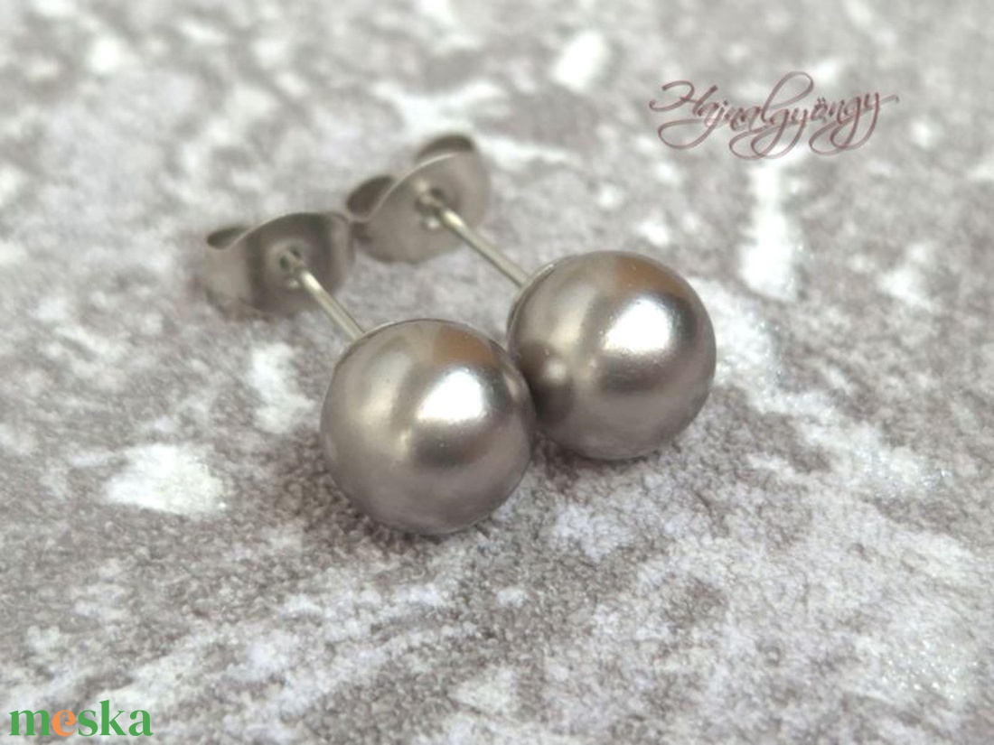 PRECIOSA szürke gömb nemesacél fülbevaló 8 mm - ékszer - fülbevaló - pötty fülbevaló - Meska.hu