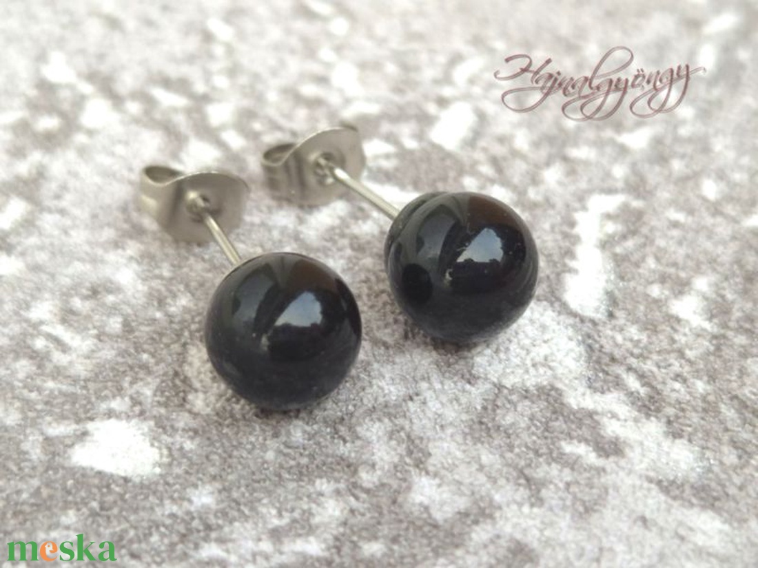 PRECIOSA fekete gömb nemesacél fülbevaló 8 mm - ékszer - fülbevaló - pötty fülbevaló - Meska.hu