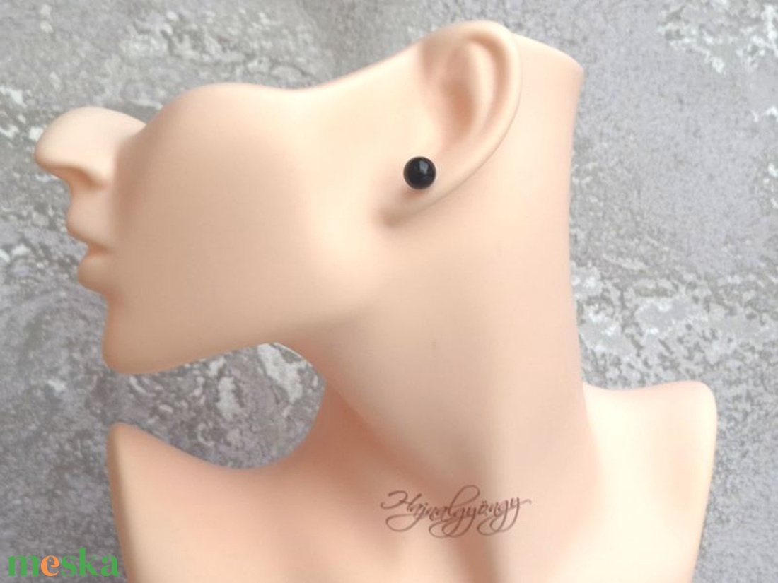 PRECIOSA fekete gömb nemesacél fülbevaló 8 mm - ékszer - fülbevaló - pötty fülbevaló - Meska.hu