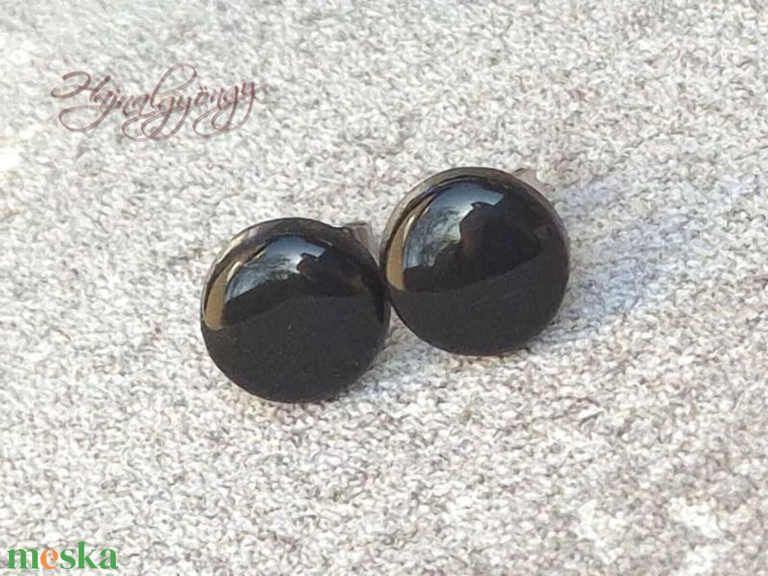 FEKETE nemesacél fülbevaló 10 mm - ékszer - fülbevaló - pötty fülbevaló - Meska.hu