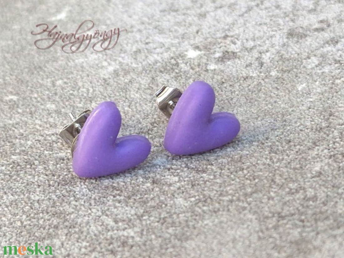 LILA SZÍV nemesacél fülbevaló 9 mm - ékszer - fülbevaló - pötty fülbevaló - Meska.hu
