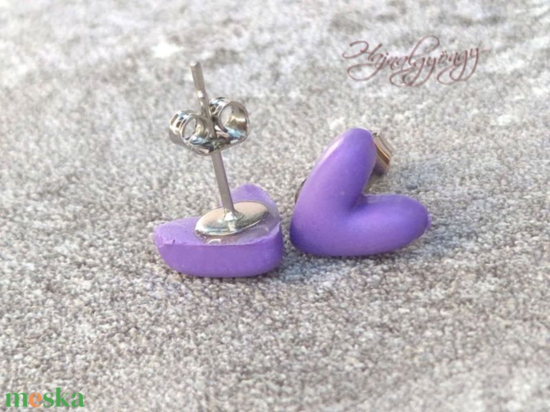 LILA SZÍV nemesacél fülbevaló 9 mm - ékszer - fülbevaló - pötty fülbevaló - Meska.hu