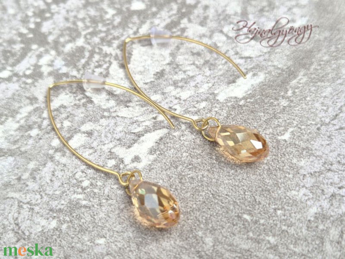 Kristály csepp hosszított nemesacél fülbevaló - ékszer - fülbevaló - lógó csepp fülbevaló - Meska.hu