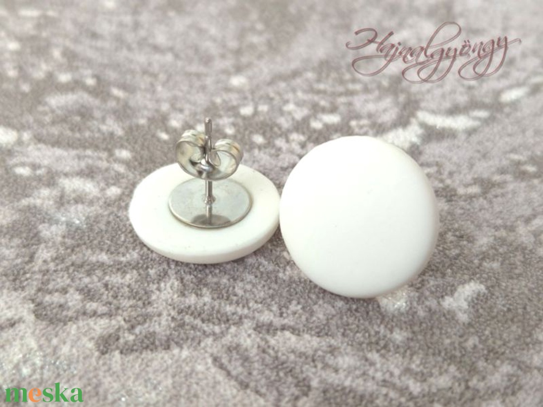 FEHÉR nemesacél fülbevaló 15 mm - ékszer - fülbevaló - pötty fülbevaló - Meska.hu